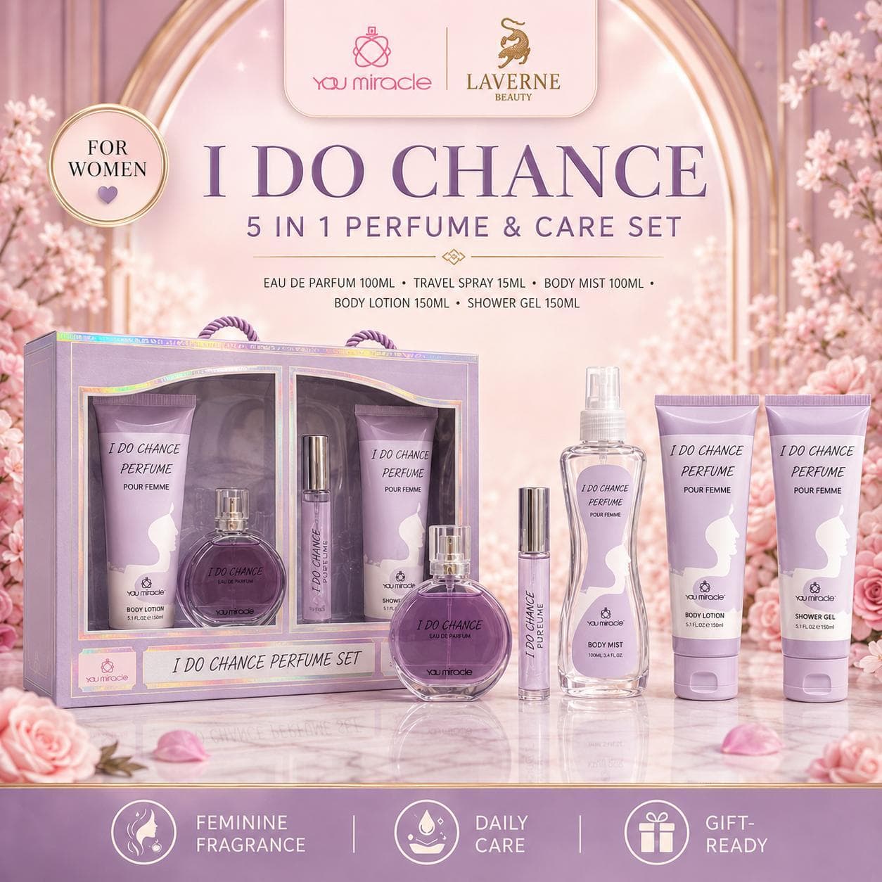 YOU MIRACLE YM7870 طقم عطور بعلبة بلون الليلك