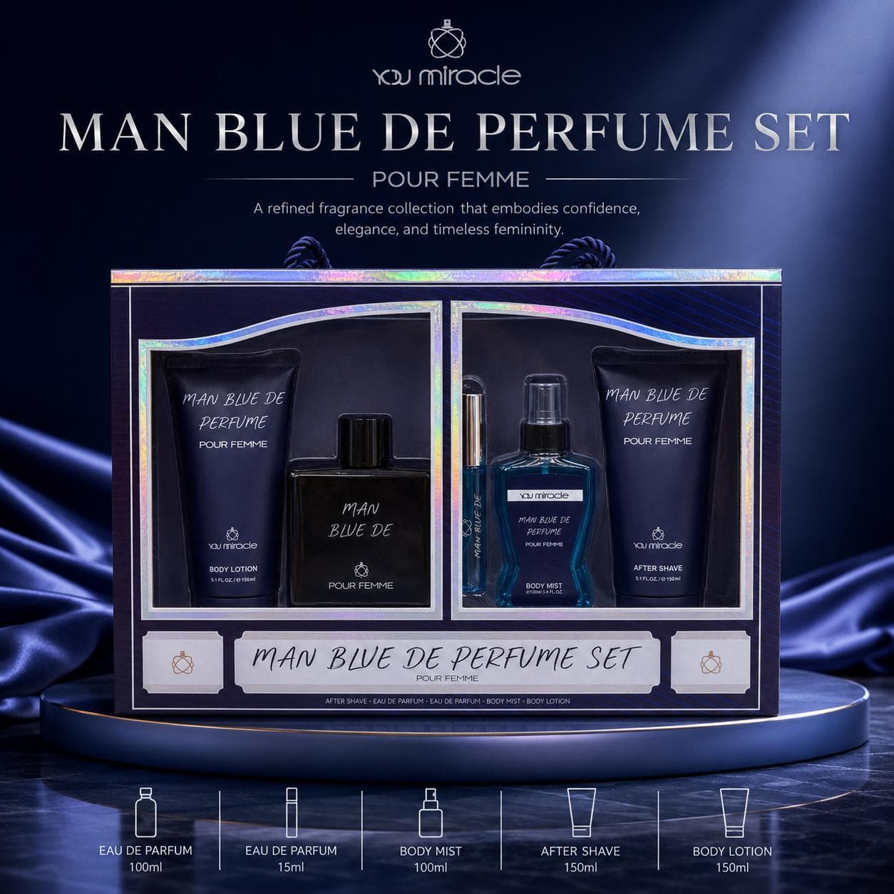 YOU MIRACLE YM7871 طقم عطور بعلبة باللون الأزرق الداكن