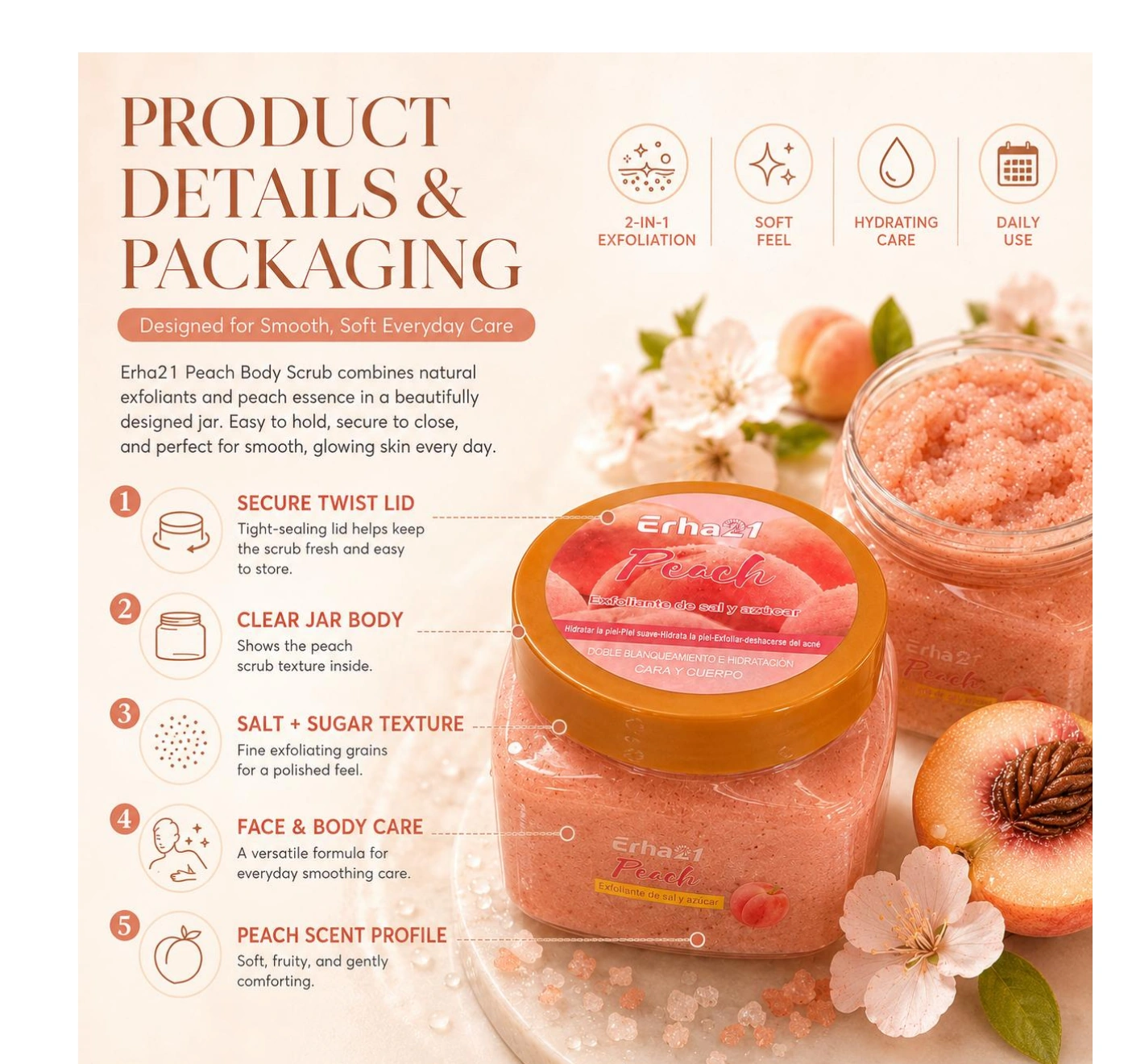 Peach Salt + Sugar Scrub