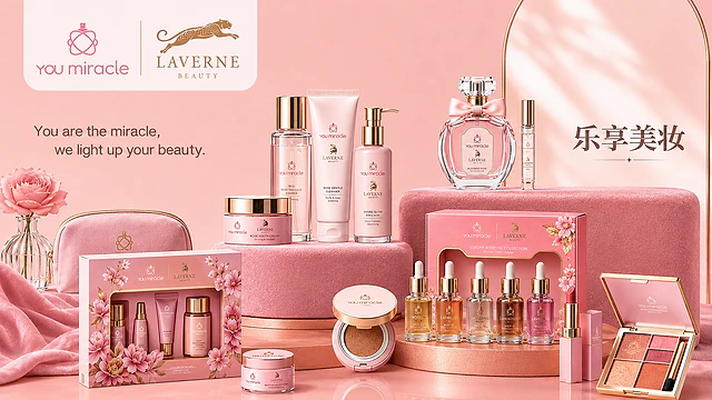 Pink beauty products and fragrance skincare sets on display